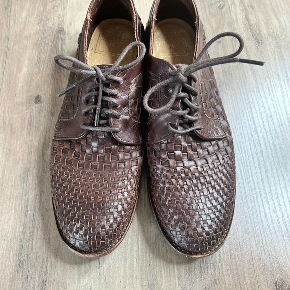 Frye Manny Woven Oxford Braided Leather Lace Up Loafer Boho Career Brown 8.5 - Picture 2 of 7